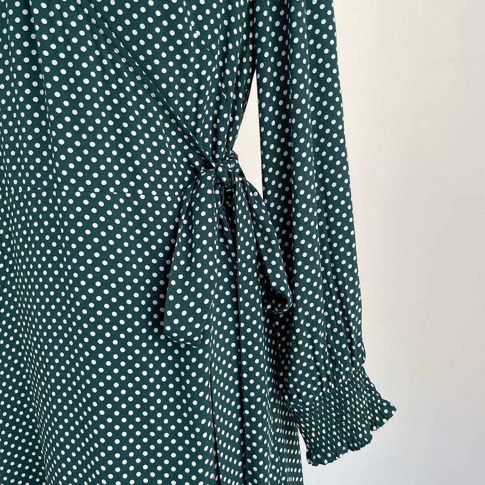 NWT LOFT Green Polka Dot Wrap Mini Dress - Picture 3 of 6